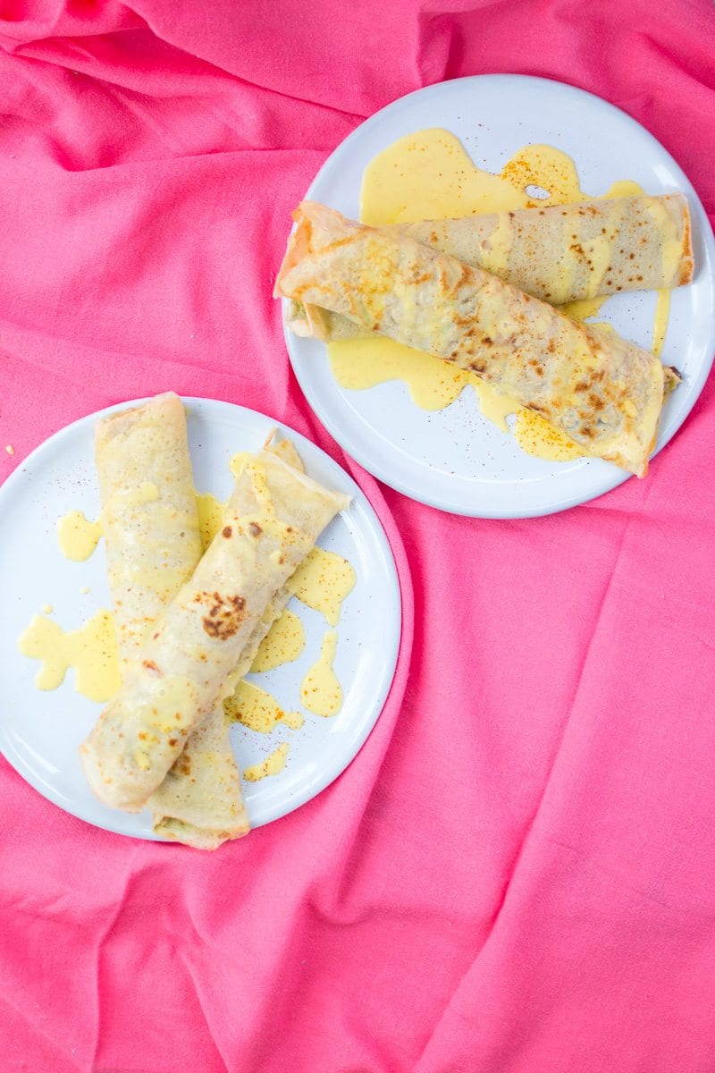 savory bacon and leek crepes with hollandaise sauce | Appetites Anonymous