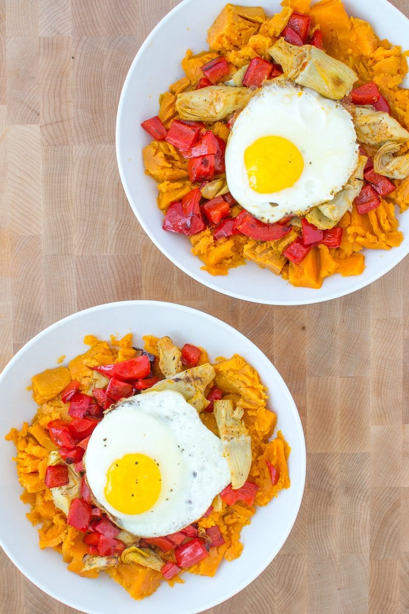 sweet potato smash bowls with veggies and eggs | Appetites Anonymous