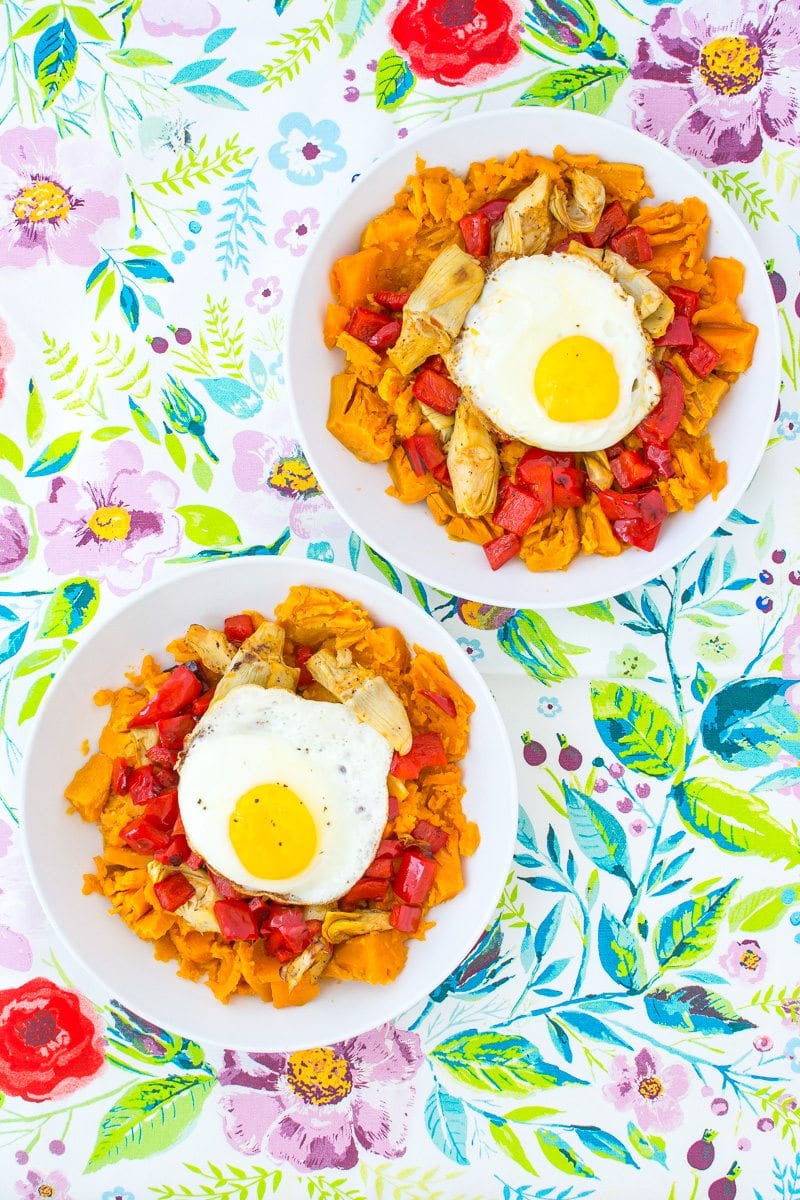 sweet potato smash bowls with veggies and eggs | Appetites Anonymous
