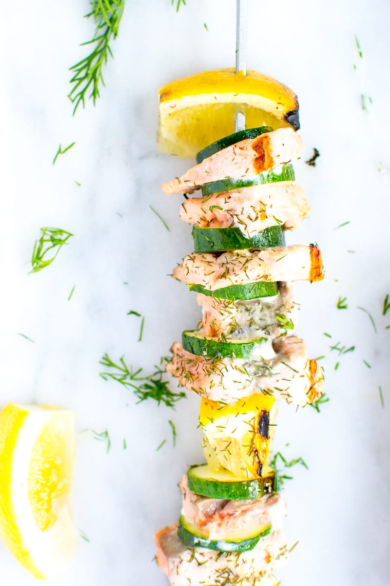 dill salmon and zucchini kebabs | Appetites Anonymous
