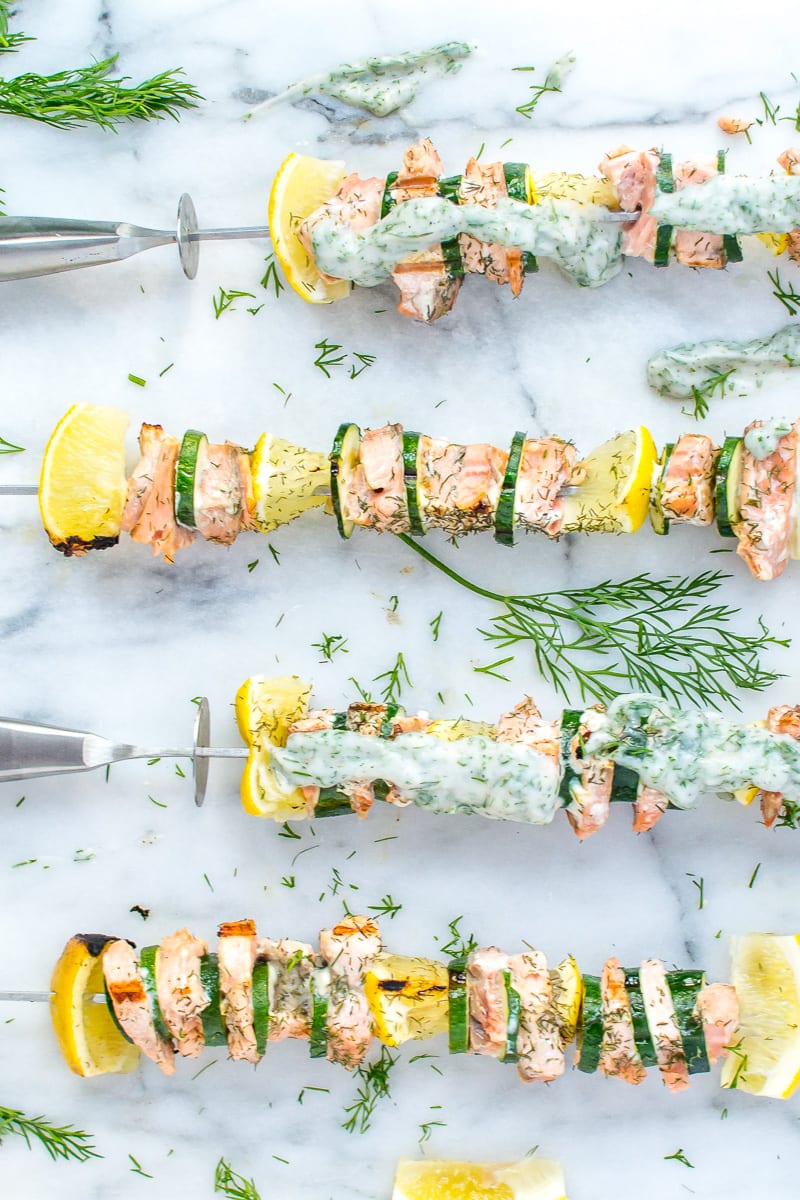 dill salmon and zucchini kebabs | Appetites Anonymous