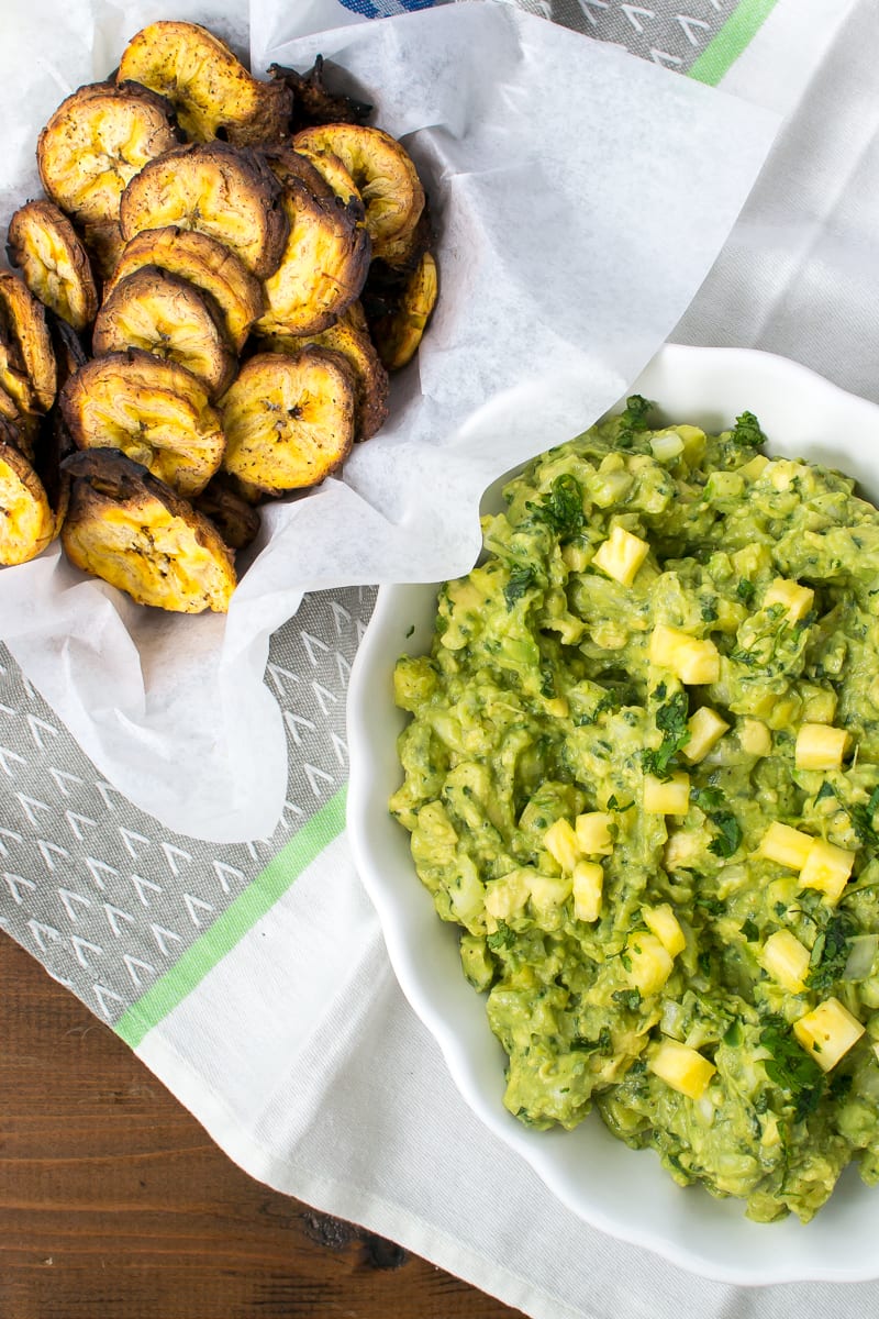 pineapple guacamole with crispy plantain chips | Appetites Anonymous