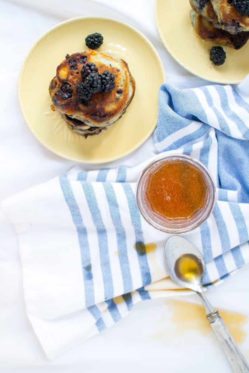 blackberry buttermilk pancakes with honey coconut syrup | Appetites Anonymous