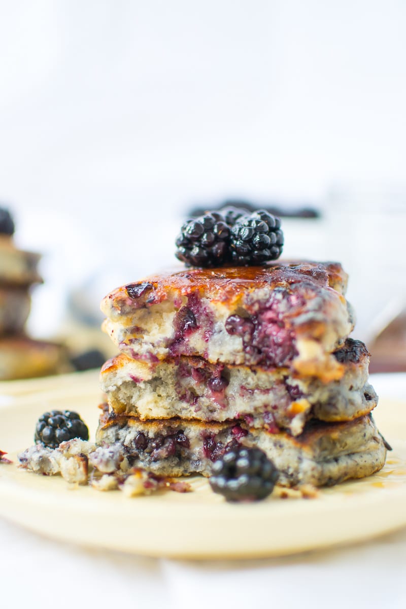 blackberry buttermilk pancakes with honey coconut syrup | Appetites Anonymous