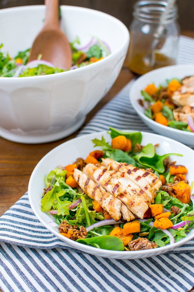 roasted butternut squash and grilled chicken salad with sesame ginger vinaigrette | Appetites Anonymous