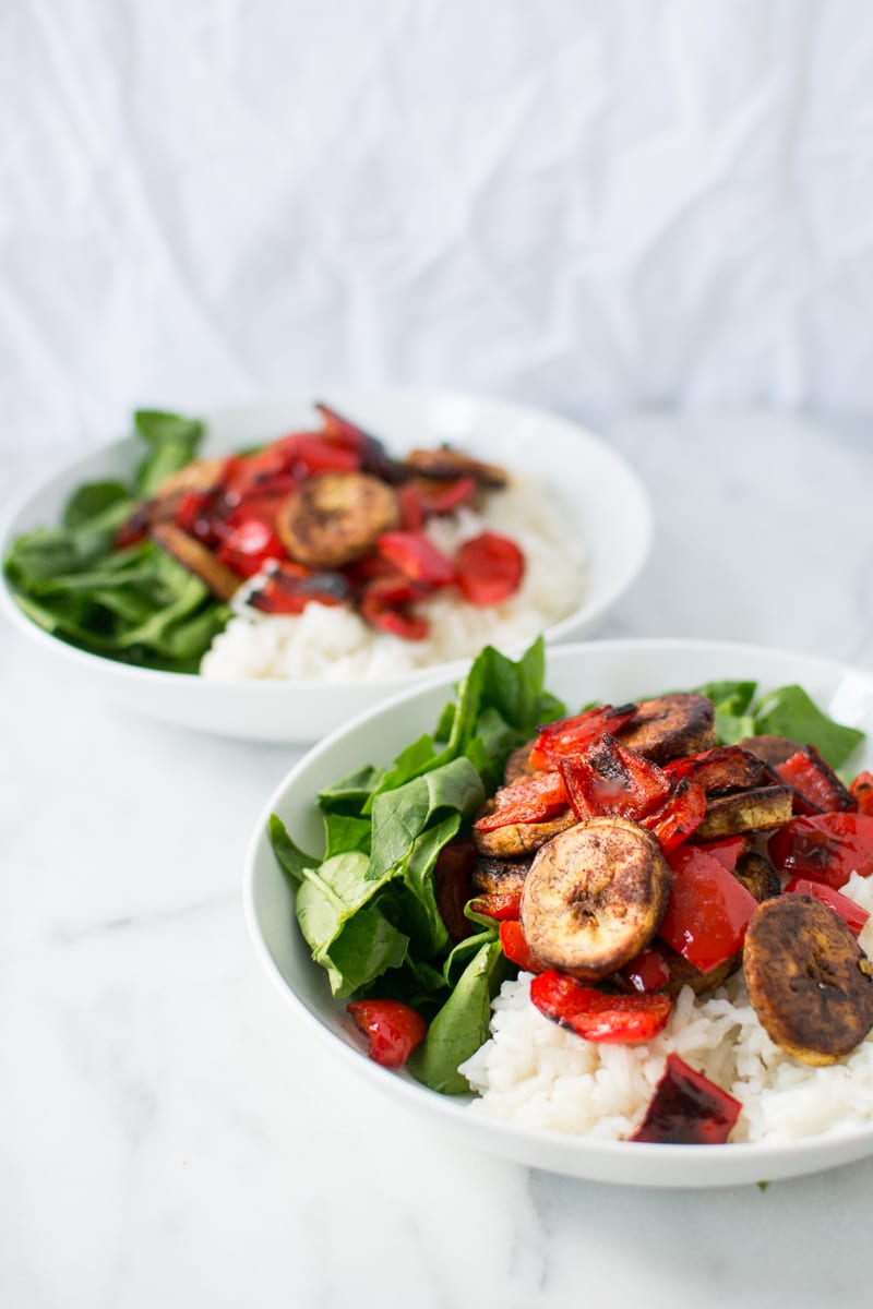 roasted plantain and red pepper rice bowls | Appetites Anonymous