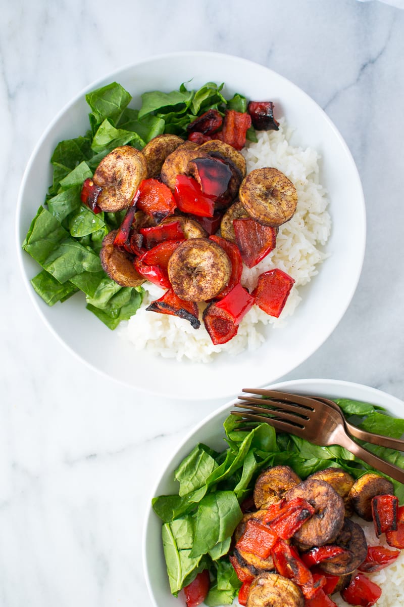 roasted plantain and red pepper rice bowls | Appetites Anonymous