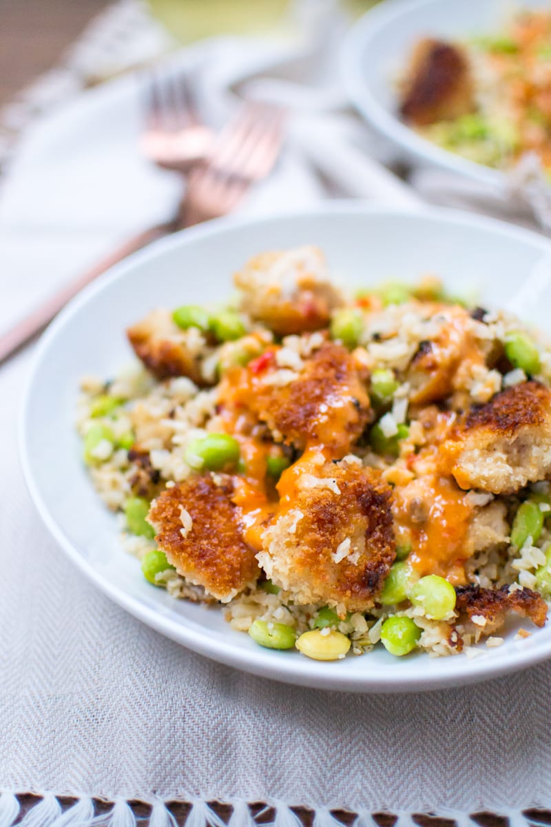 bang bang chicken over edamame cauliflower rice | Appetites Anonymous