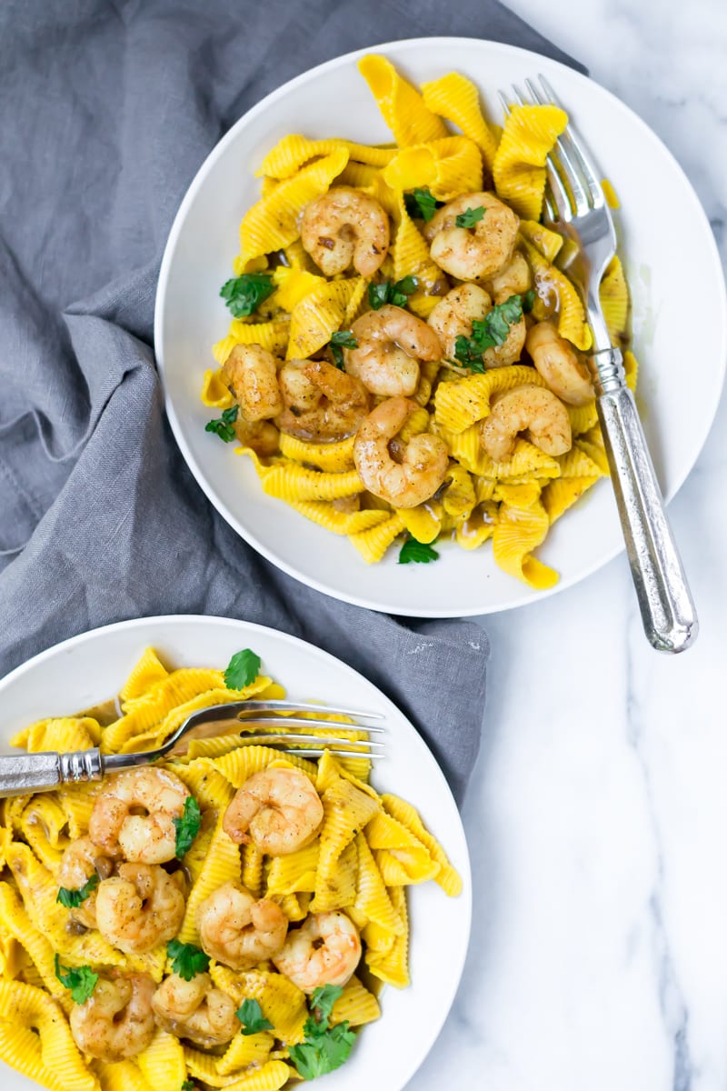 coconut lime curry shrimp over turmeric pasta | Appetites Anonymous