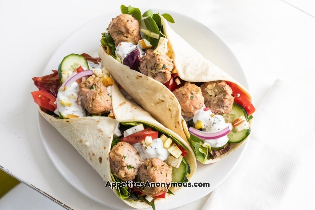 Greek Chicken Meatball Wraps