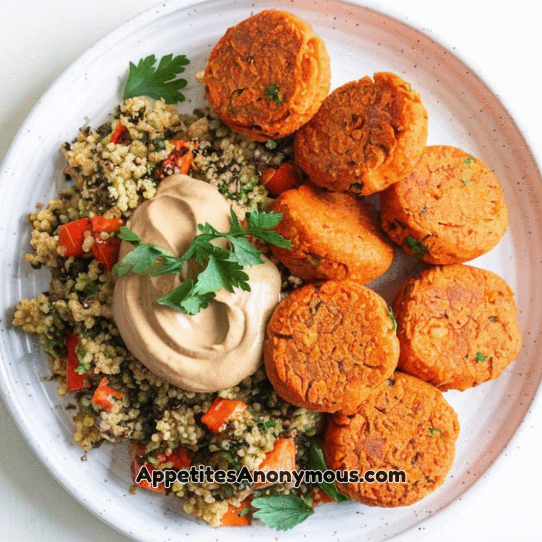 Carrot Falafels With Roasted Veggie Quinoa