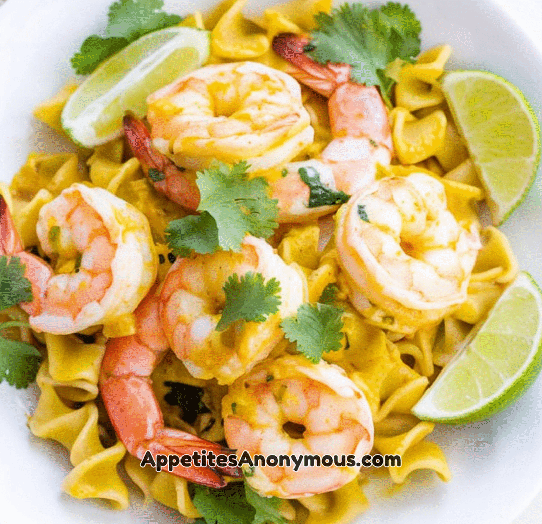 Coconut Lime Curry Shrimp Over Turmeric Pasta