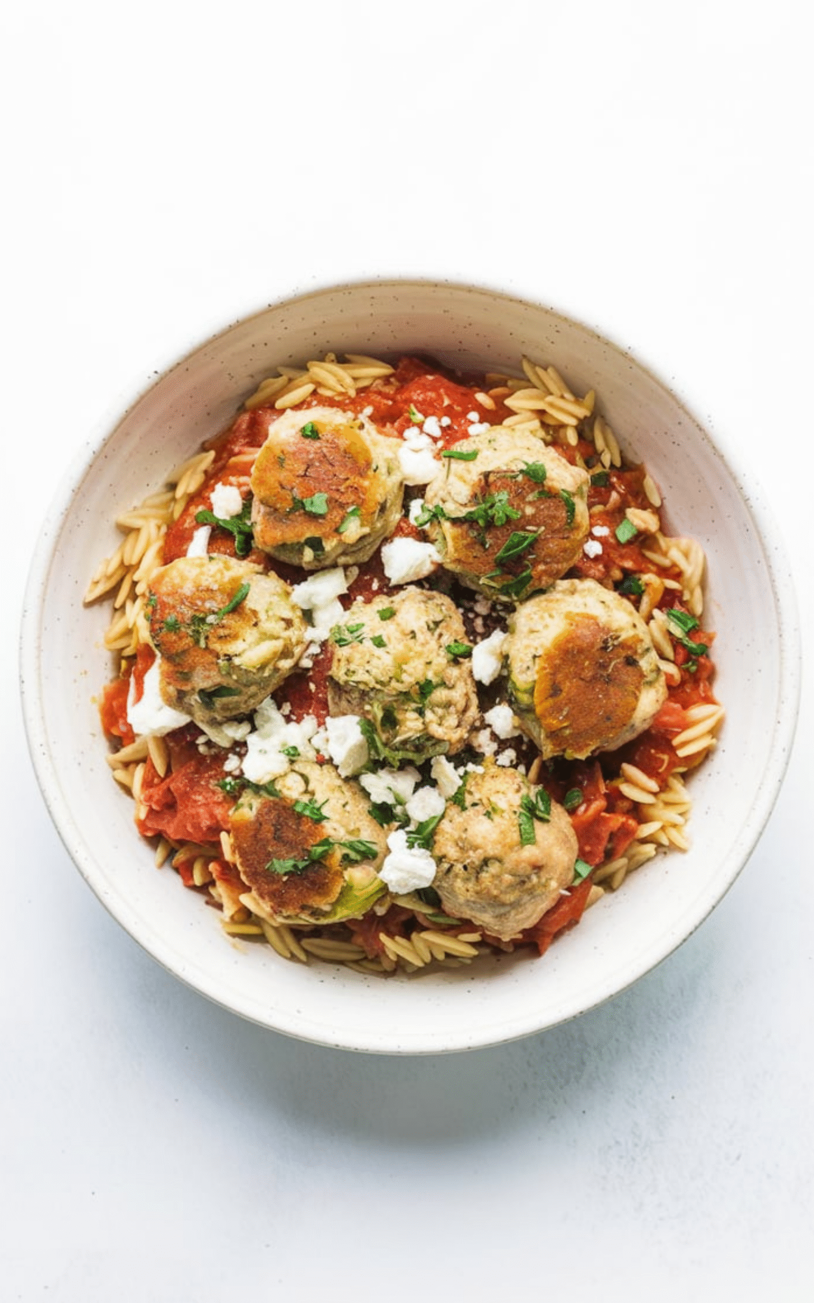 Easy Tomato Orzo and Turkey Goat Cheese Meatballs