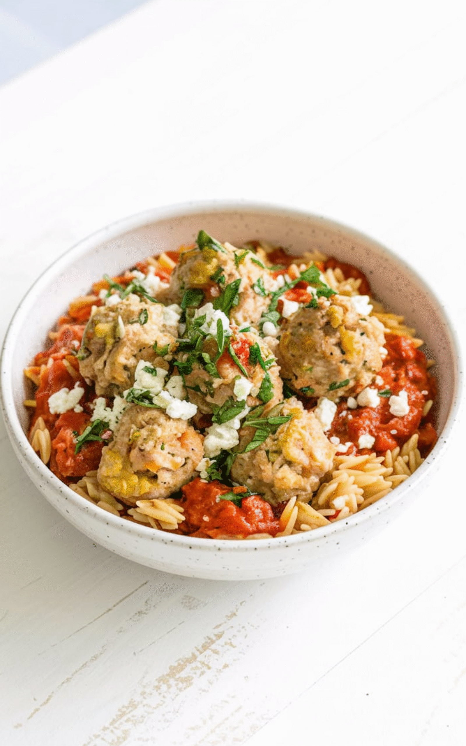 Easy Tomato Orzo and Turkey Goat Cheese Meatballs