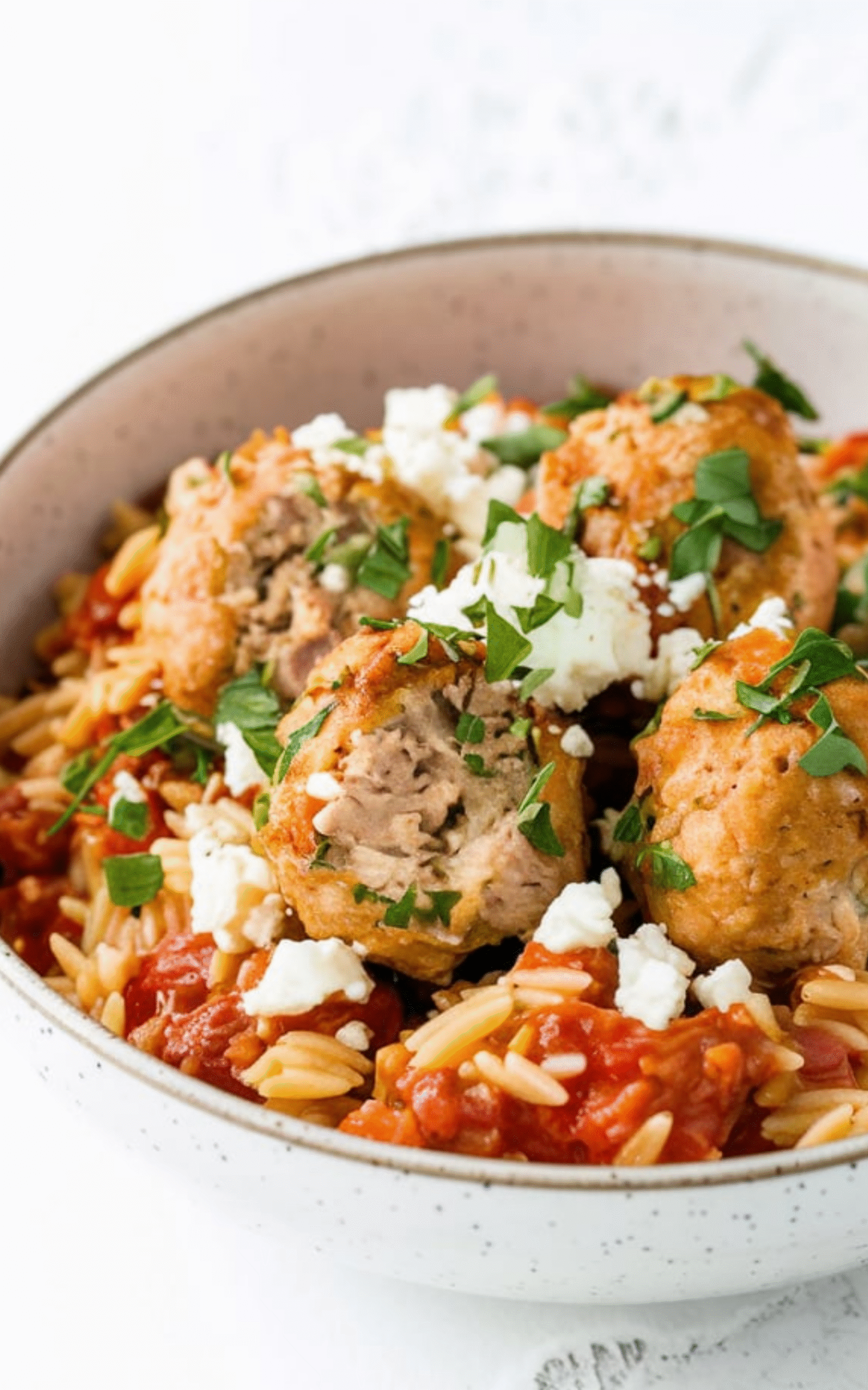 Easy Tomato Orzo and Turkey Goat Cheese Meatballs