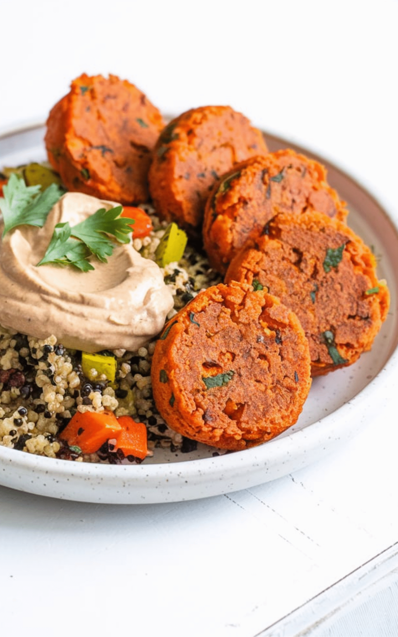 Carrot Falafels With Roasted Veggie Quinoa