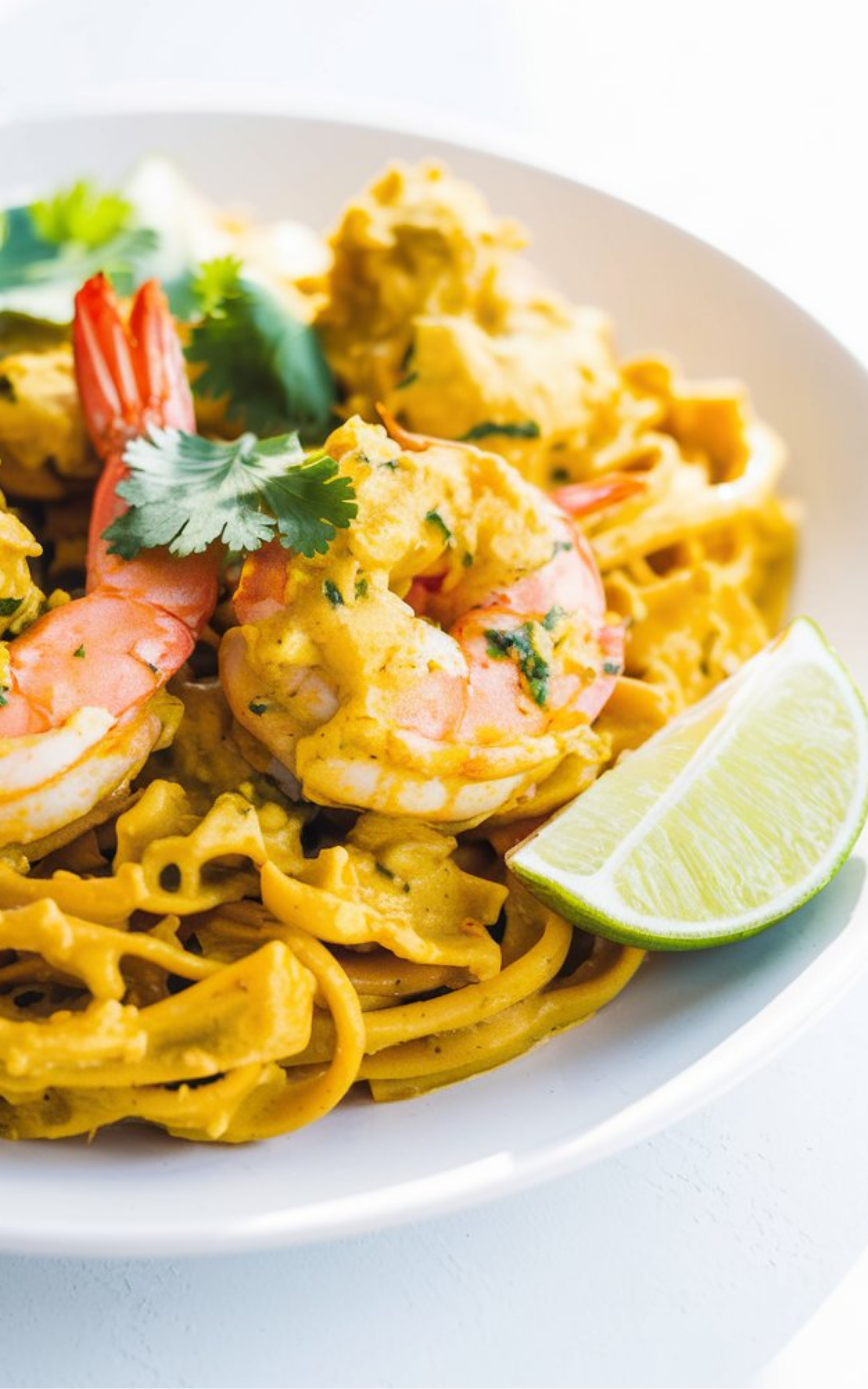 Coconut Lime Curry Shrimp Over Turmeric Pasta