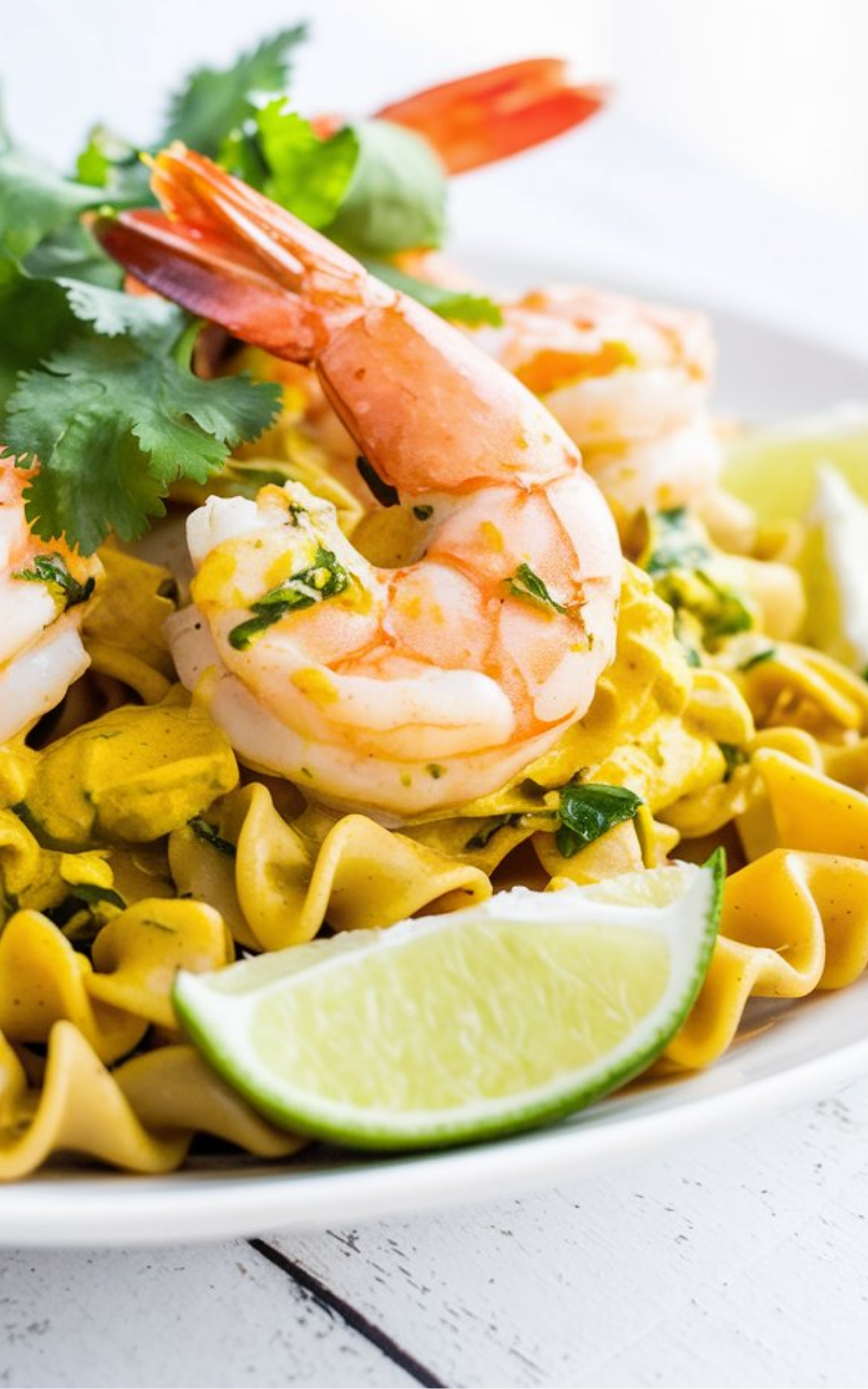Coconut Lime Curry Shrimp Over Turmeric Pasta