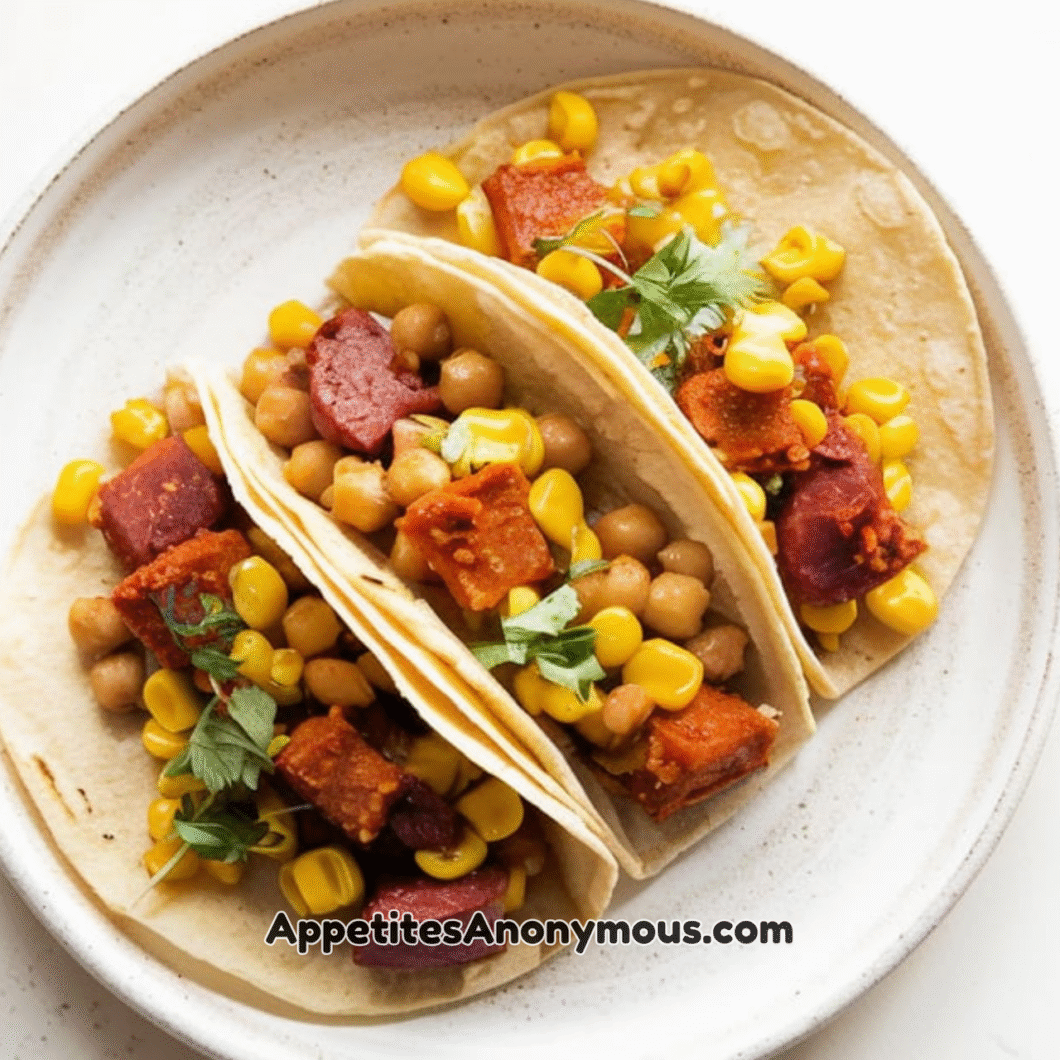 Chickpea, Chorizo, & Corn Tacos