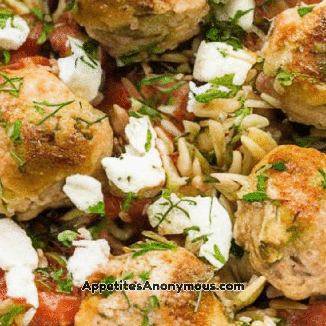 Tomato Orzo and Turkey Goat Cheese Meatballs